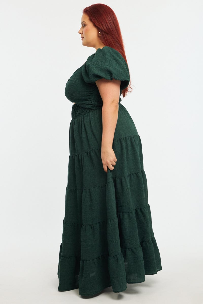 Green Maxi Dress Short Sleeve Cut Out for YouandAll Fashion