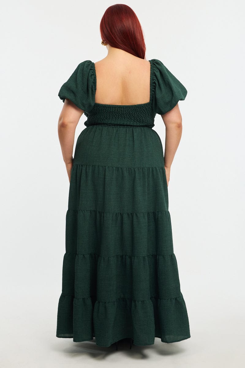 Green Maxi Dress Short Sleeve Cut Out for YouandAll Fashion