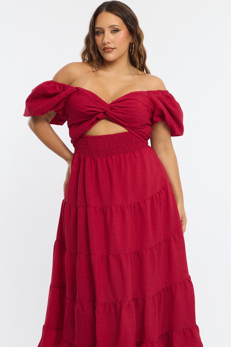 Red Maxi Dress Short Sleeve Cut Out for YouandAll Fashion