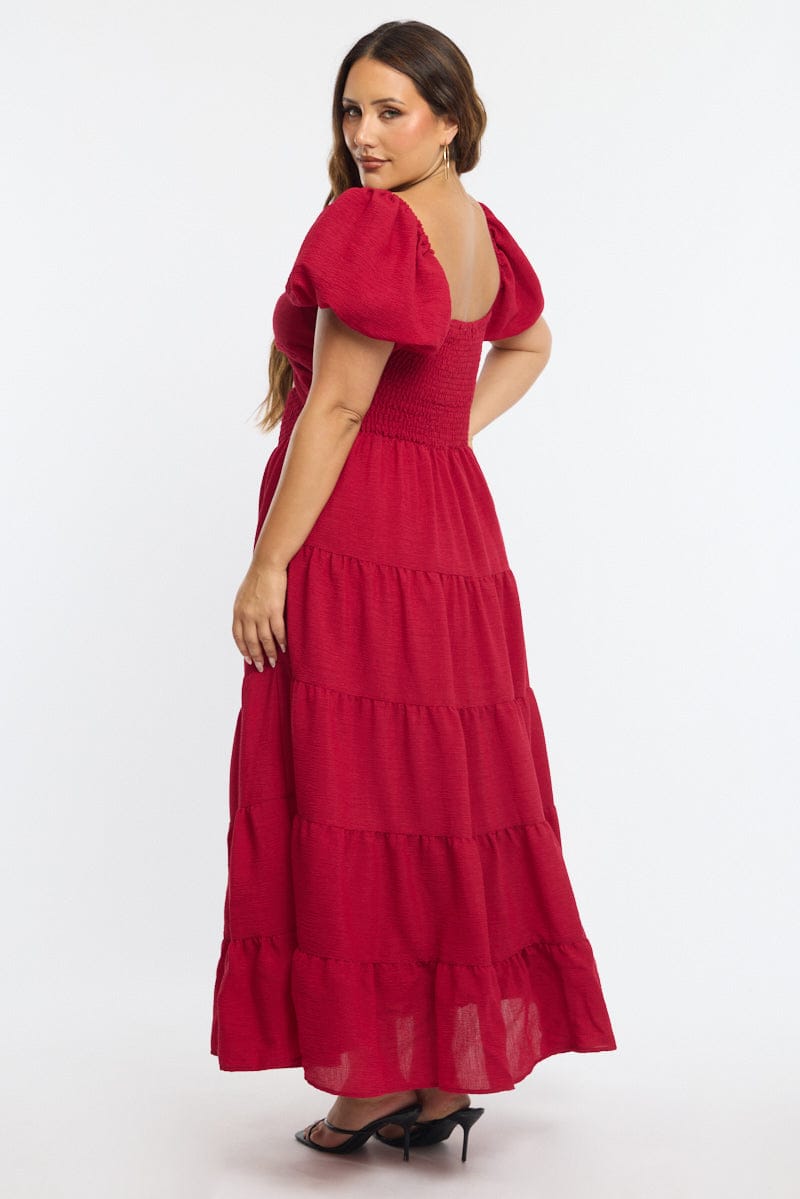 Red Maxi Dress Short Sleeve Cut Out for YouandAll Fashion