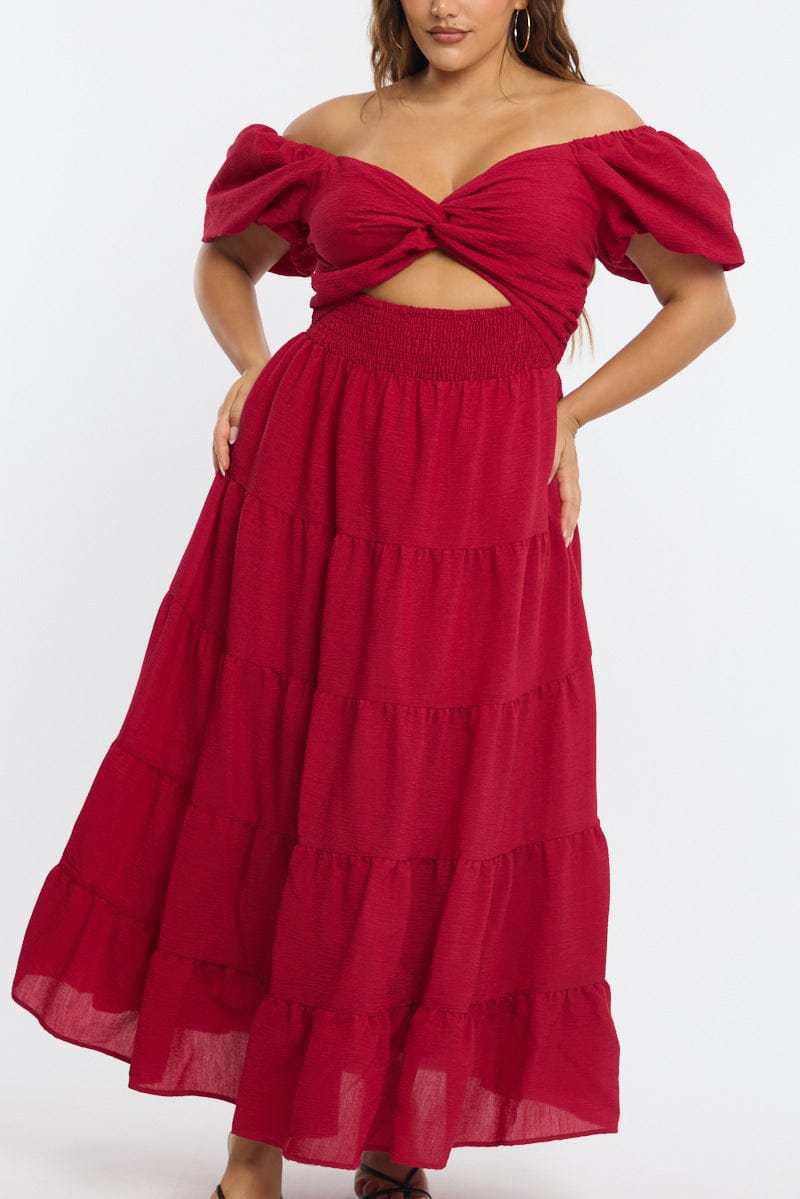 Red Maxi Dress Short Sleeve Cut Out for YouandAll Fashion