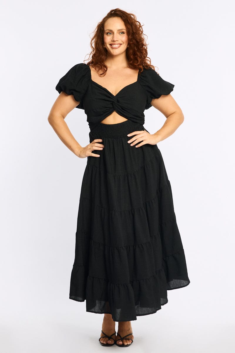 Black Maxi Dress Short Sleeve Cut Out