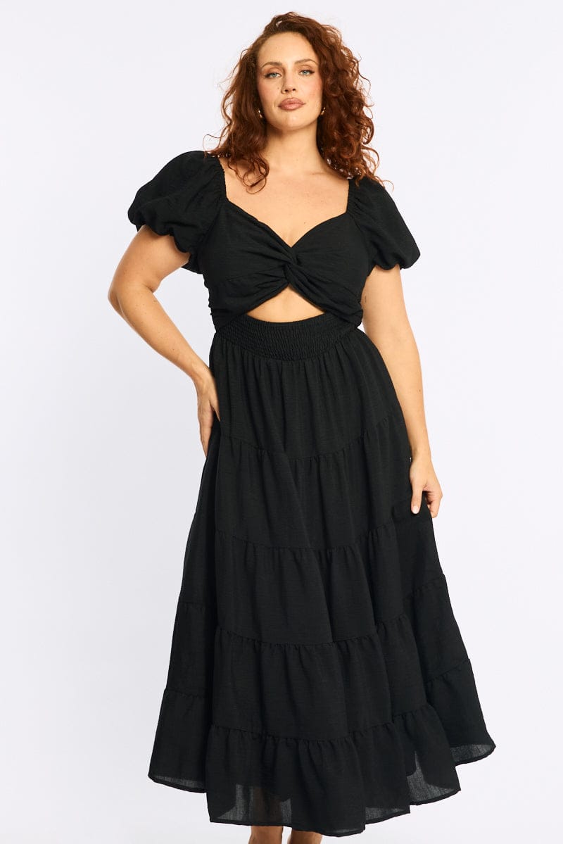 Black Maxi Dress Short Sleeve Cut Out for YouandAll Fashion