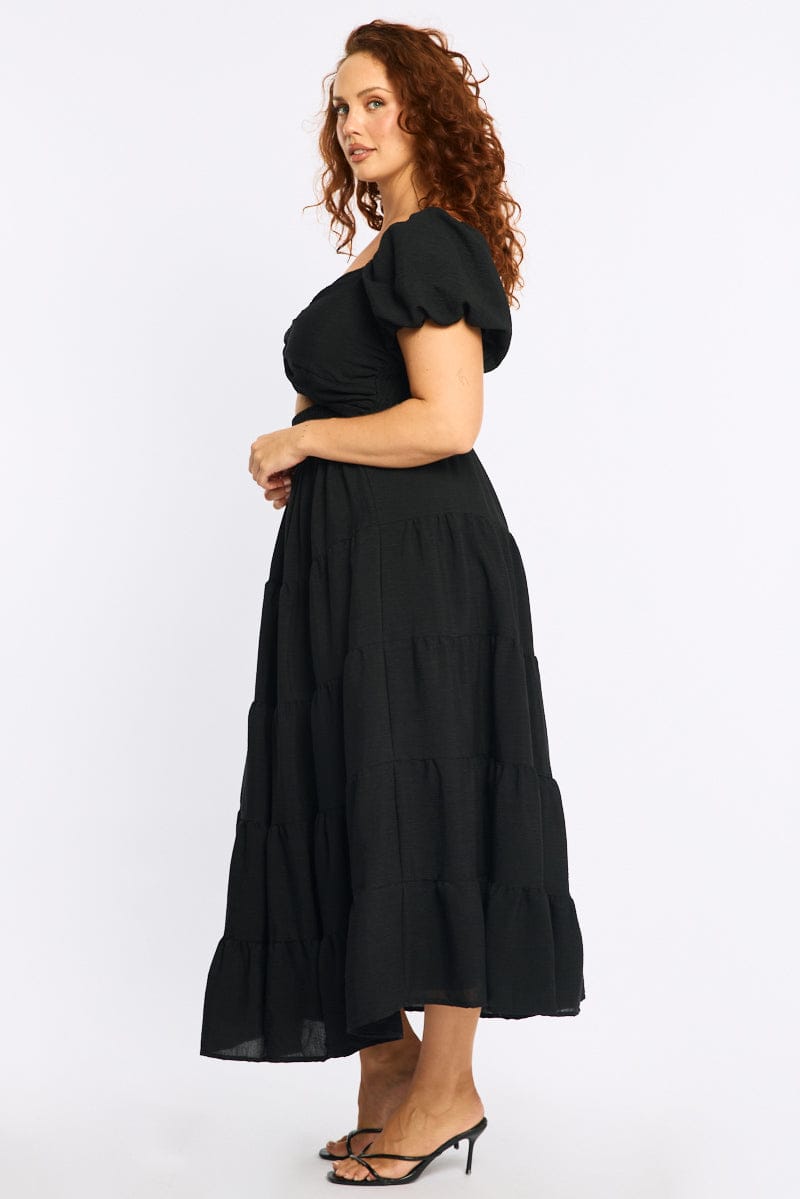 Black Maxi Dress Short Sleeve Cut Out
