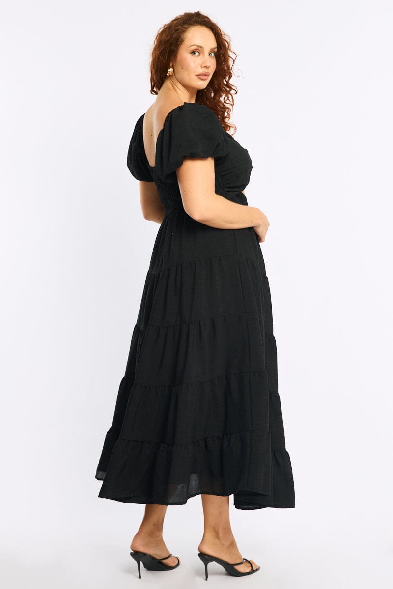 Black Maxi Dress Short Sleeve Cut Out for YouandAll Fashion