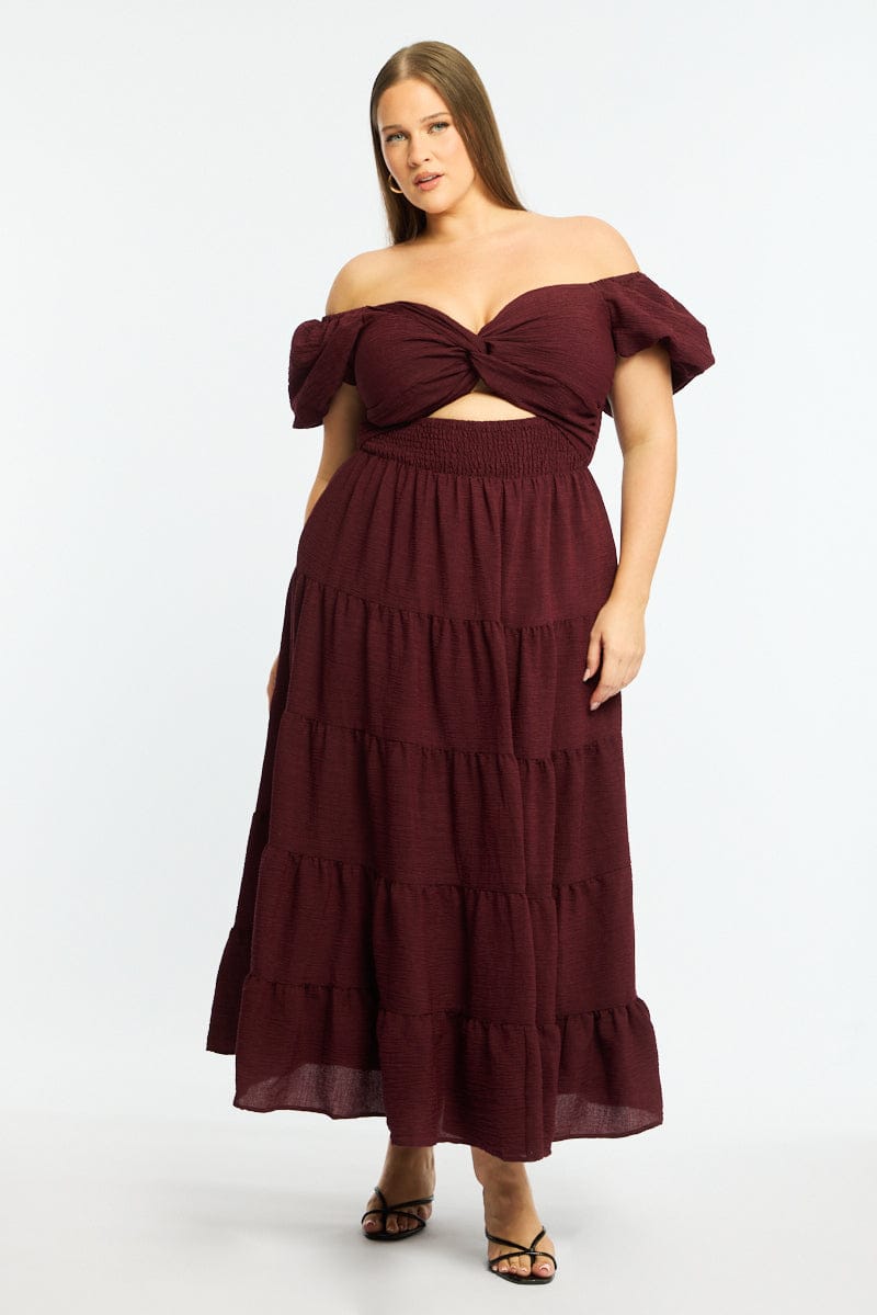 Red Maxi Dress Short Sleeve Cut Out for YouandAll Fashion