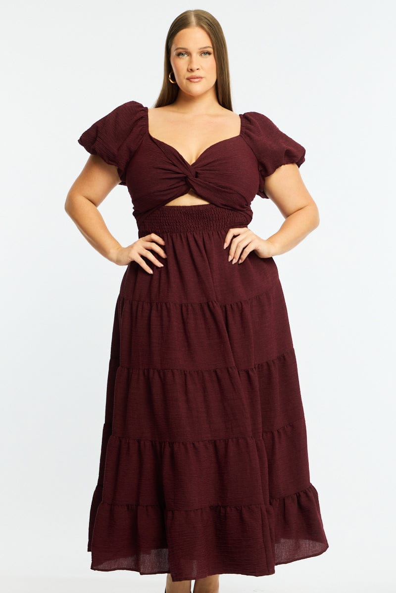 Red Maxi Dress Short Sleeve Cut Out for YouandAll Fashion