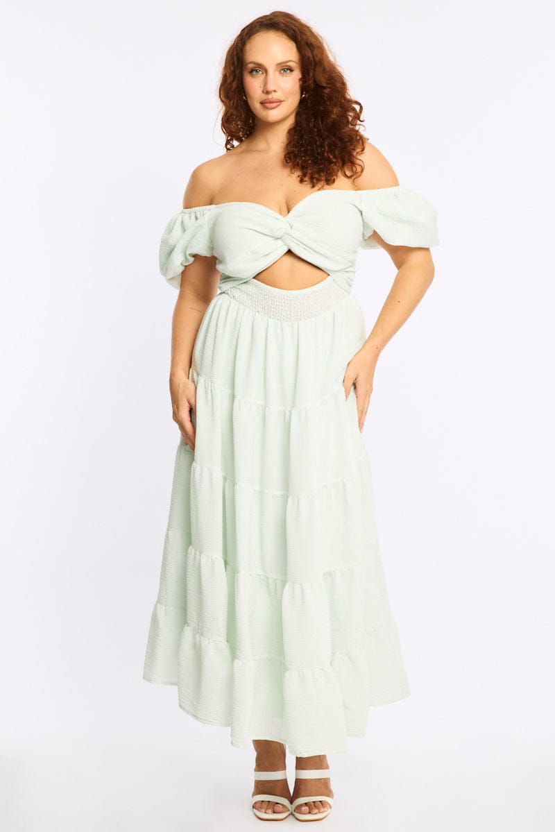 Blue Maxi Dress Short Sleeve Cut Out for YouandAll Fashion