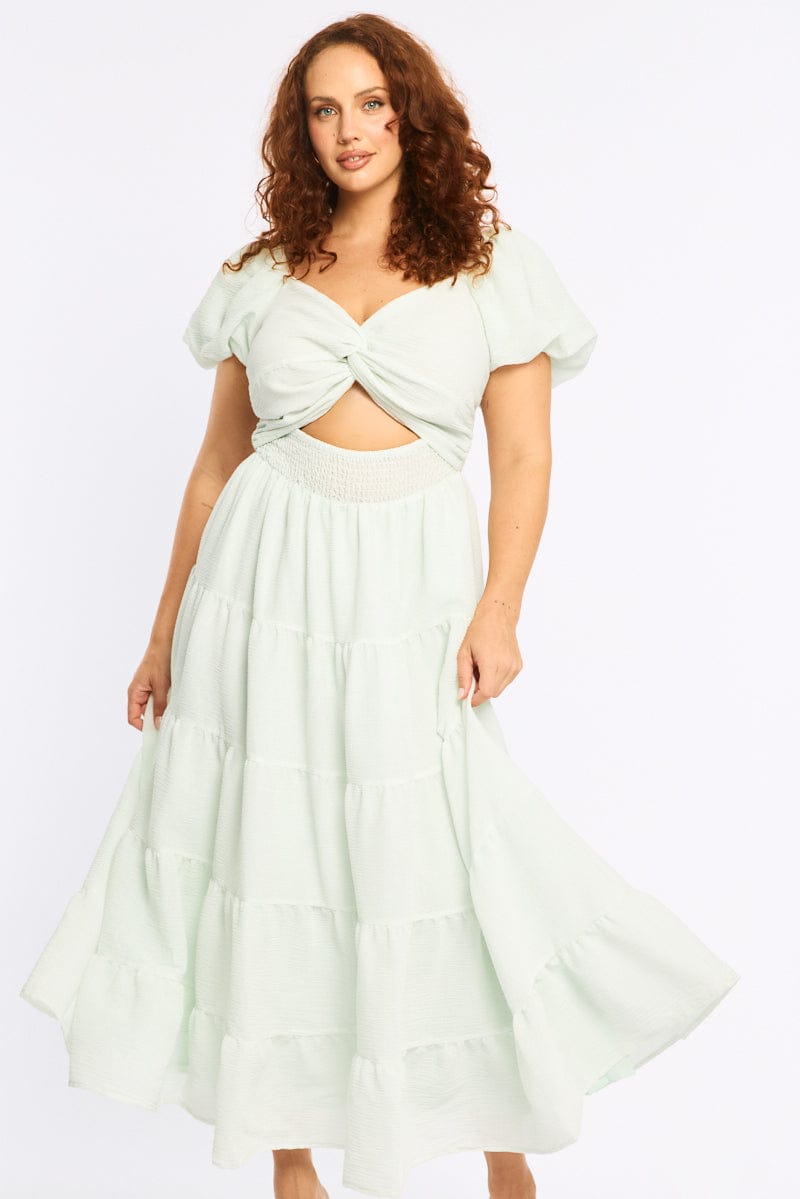 Blue Maxi Dress Short Sleeve Cut Out for YouandAll Fashion