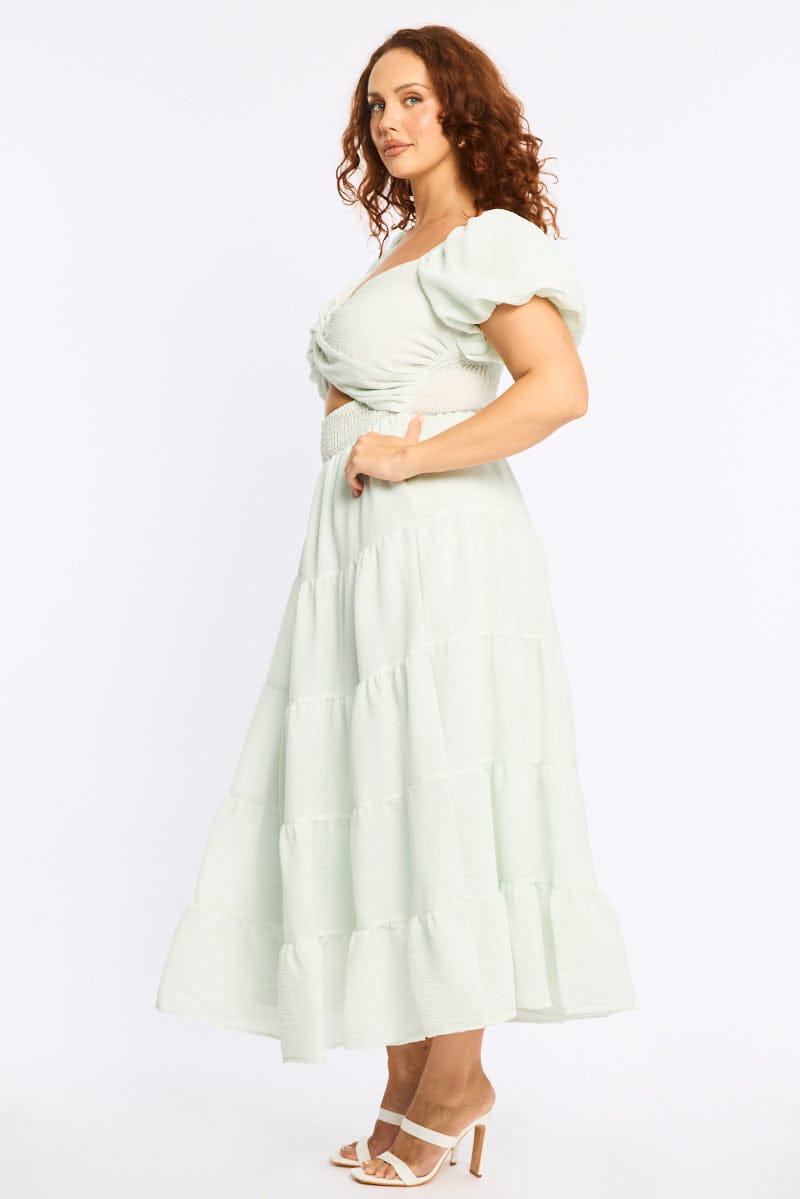 Blue Maxi Dress Short Sleeve Cut Out