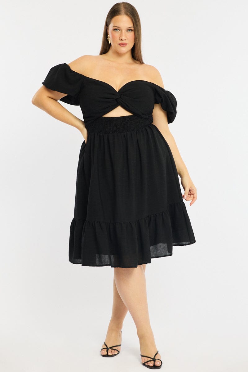 Black Skater Dress Short Sleeve Cut Out for YouandAll Fashion