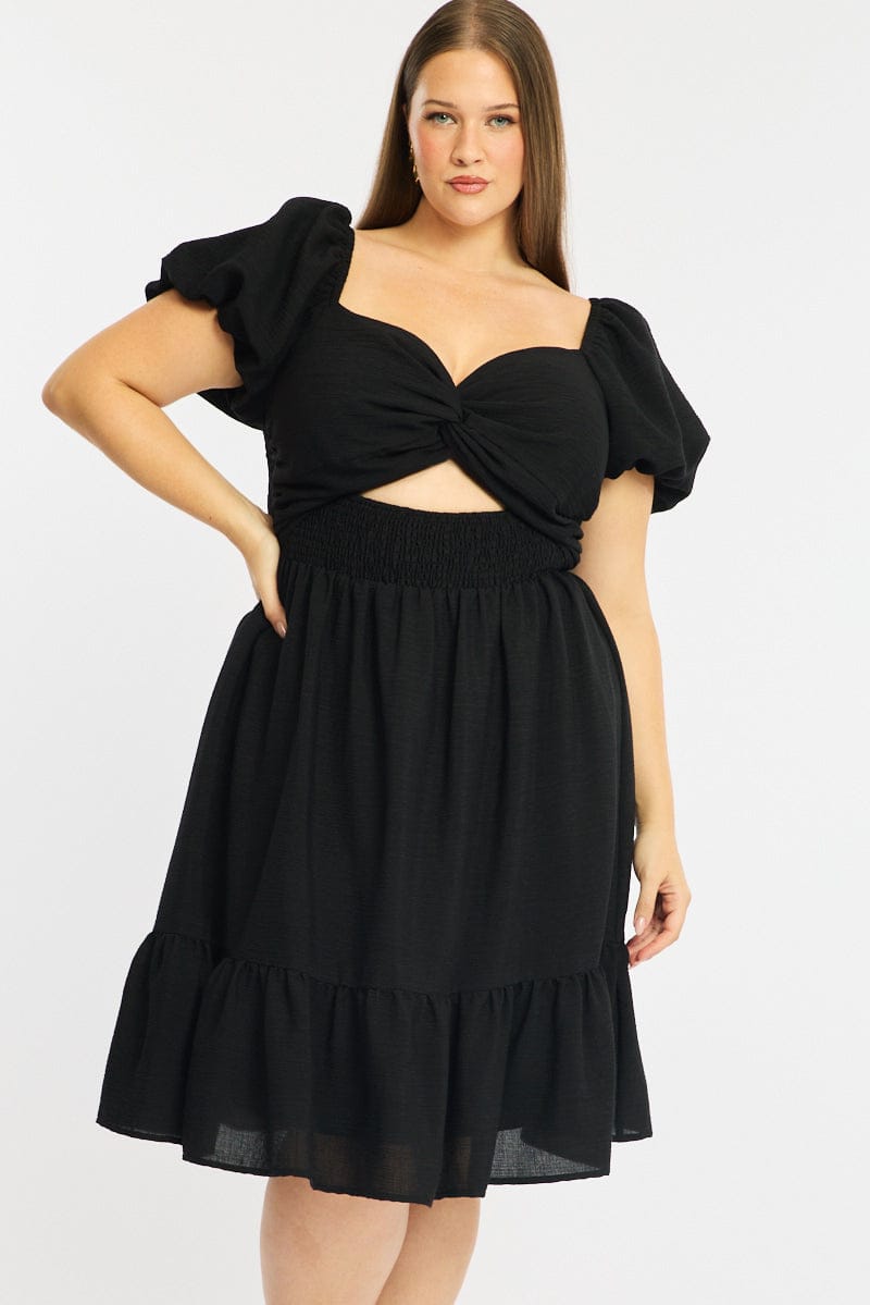 Black Skater Dress Short Sleeve Cut Out for YouandAll Fashion