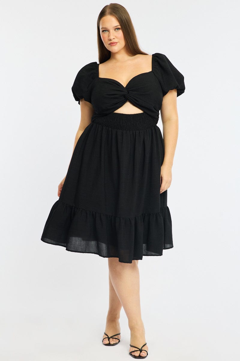Black Skater Dress Short Sleeve Cut Out