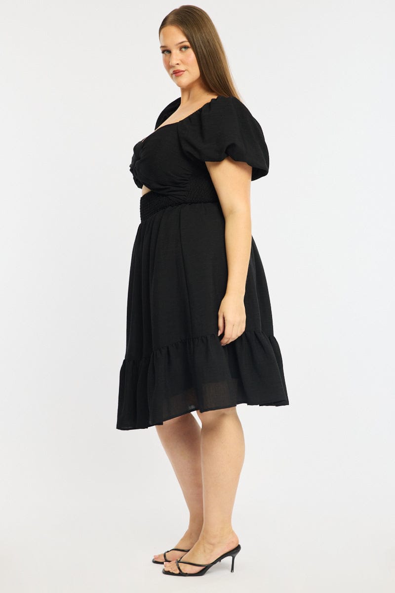 Black Skater Dress Short Sleeve Cut Out for YouandAll Fashion
