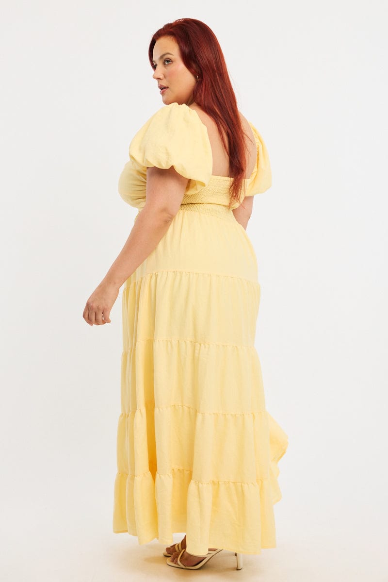 Yellow Maxi Dress Short Sleeve Cut Out