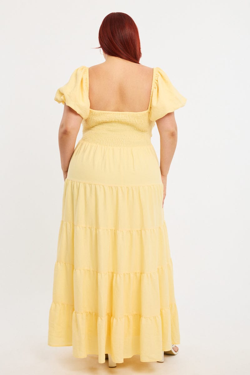Yellow Maxi Dress Short Sleeve Cut Out for YouandAll Fashion