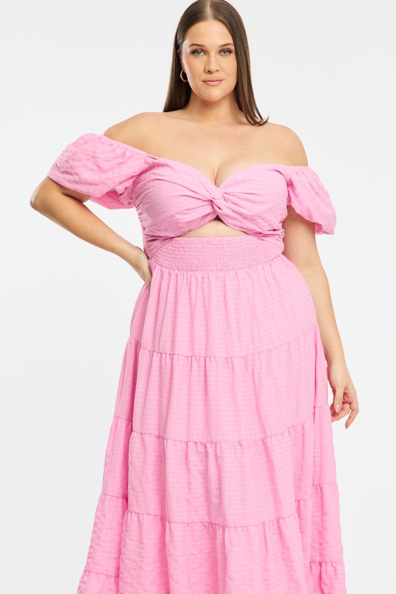 Pink Maxi Dress Short Sleeve Cut Out for YouandAll Fashion