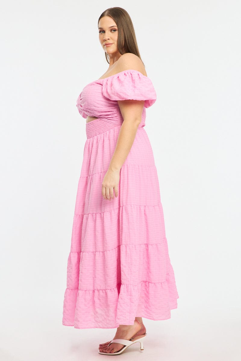 Pink Maxi Dress Short Sleeve Cut Out for YouandAll Fashion