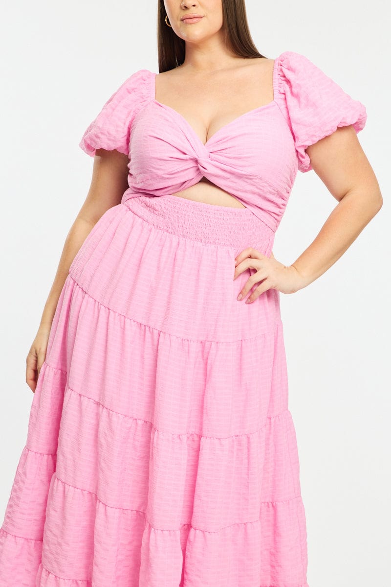 Pink Maxi Dress Short Sleeve Cut Out for YouandAll Fashion