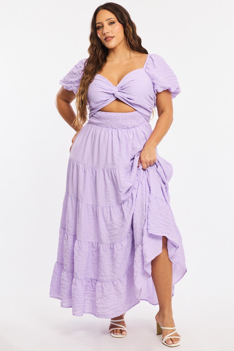 Purple Maxi Dress Short Sleeve Cut Out for YouandAll Fashion