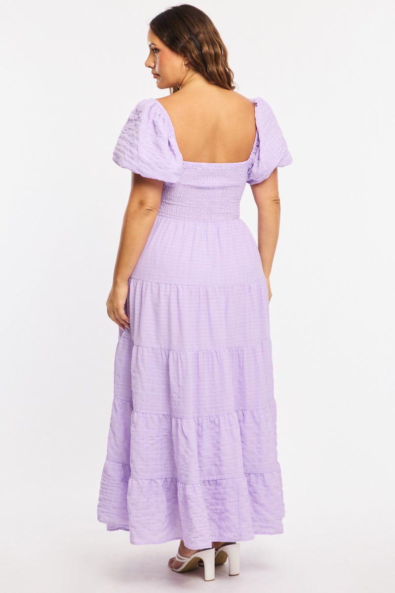 Purple Maxi Dress Short Sleeve Cut Out for YouandAll Fashion
