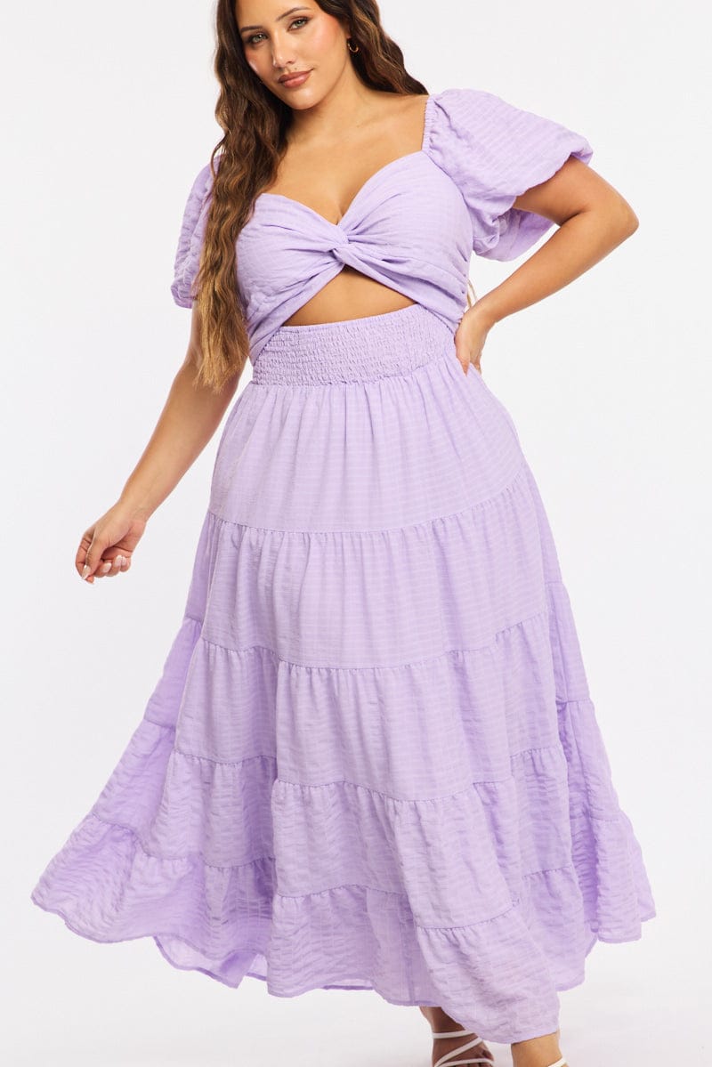 Purple Maxi Dress Short Sleeve Cut Out for YouandAll Fashion