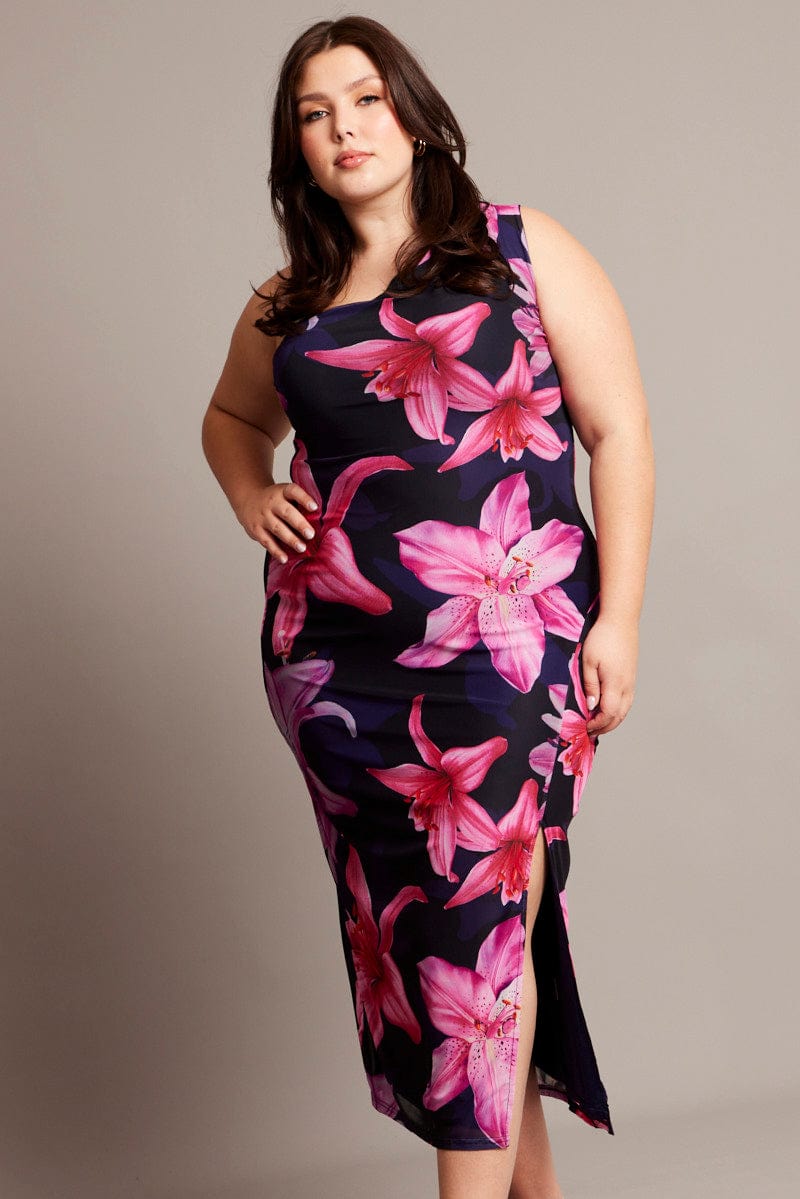 Blue Floral One Shoulder Maxi Dress You All - Main Image