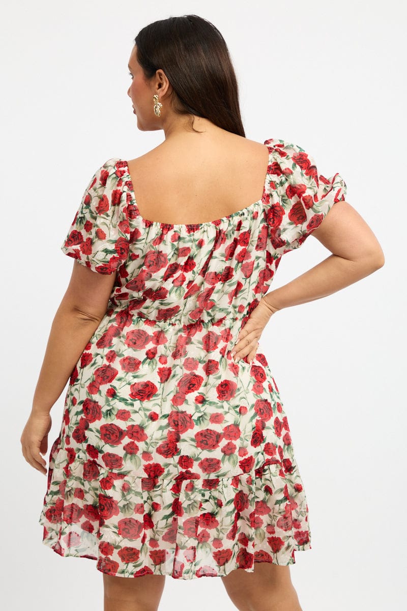 Red Floral Lace Trim Sweetheart Frill Minidress for YouandAll Fashion