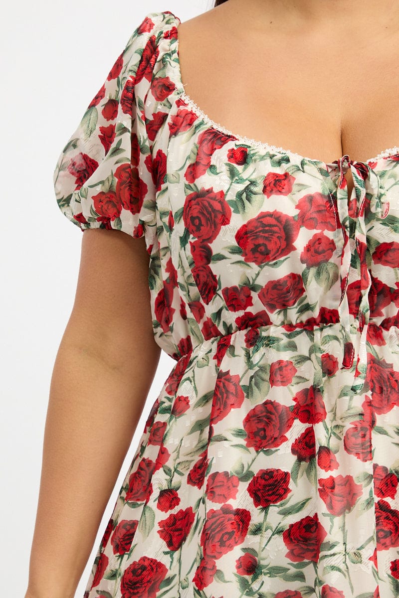 Red Floral Lace Trim Sweetheart Frill Minidress for YouandAll Fashion