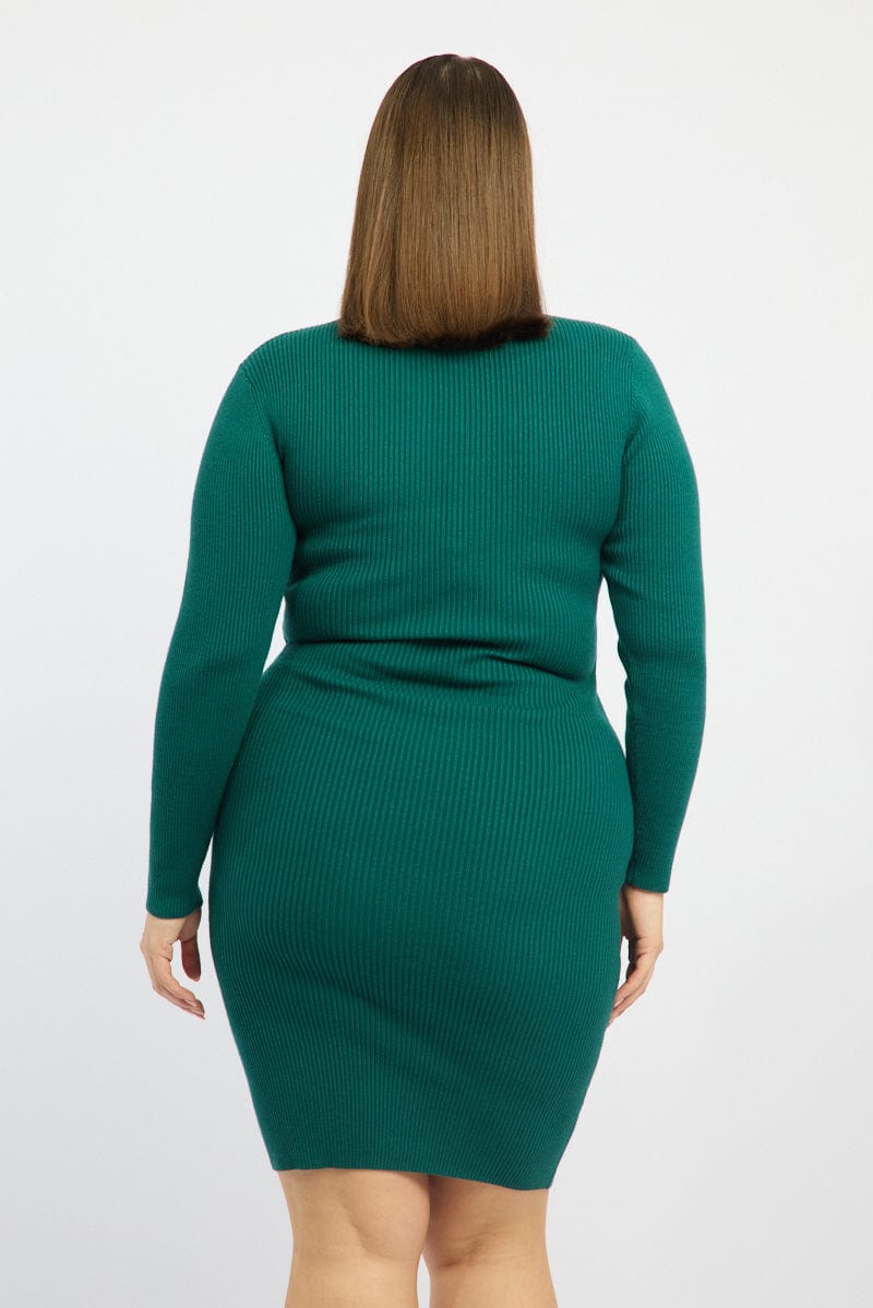 Blue Midi Knit Bodycon Dress V-neck Long Sleeve for YouandAll Fashion