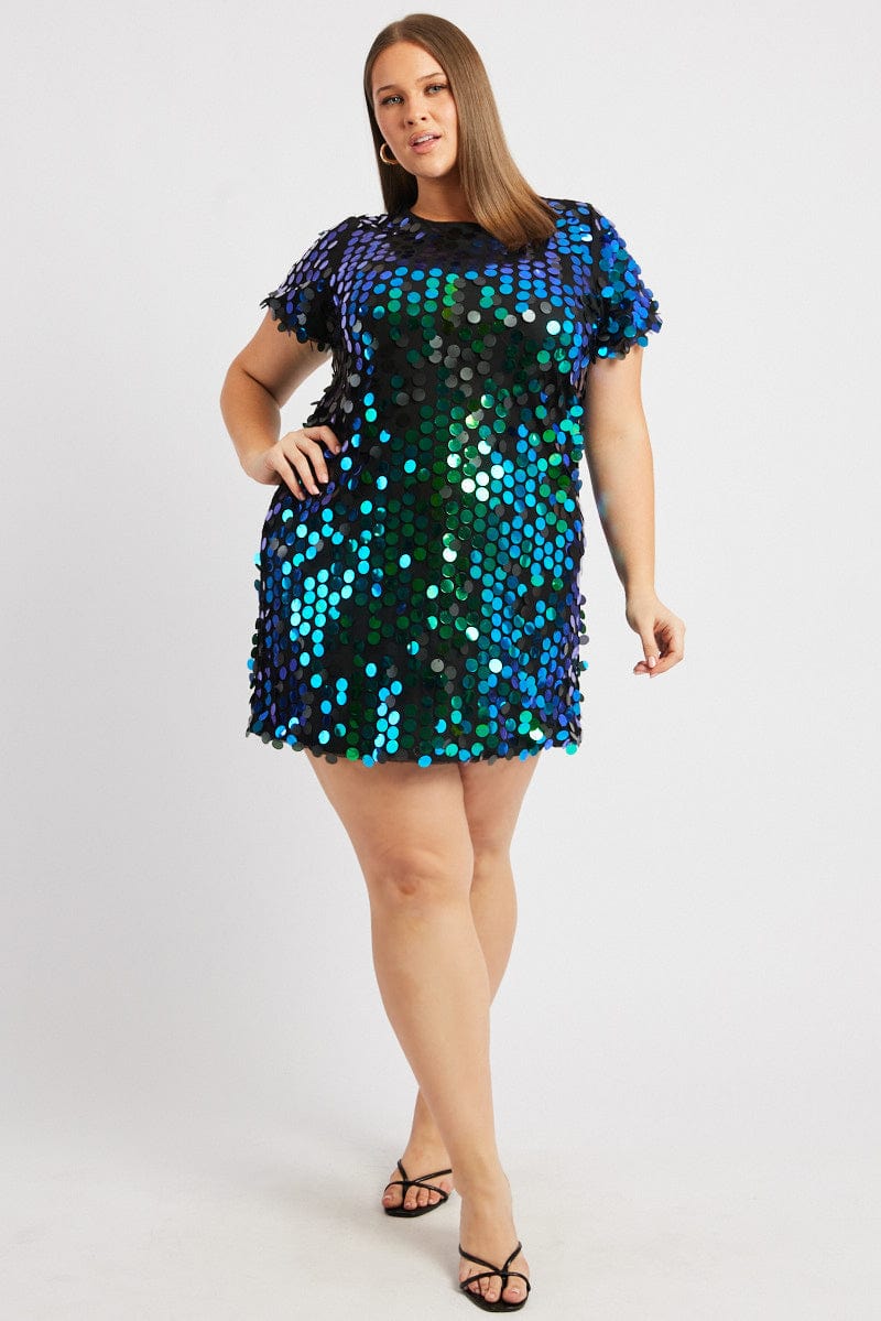 Black Sequin Mini T-Shirt Dress for YouandAll Fashion