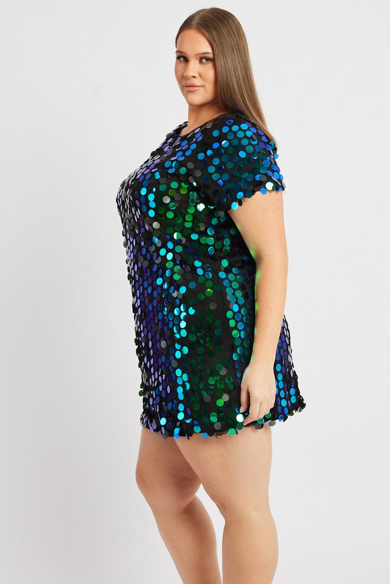 Black Sequin Mini T-Shirt Dress for YouandAll Fashion