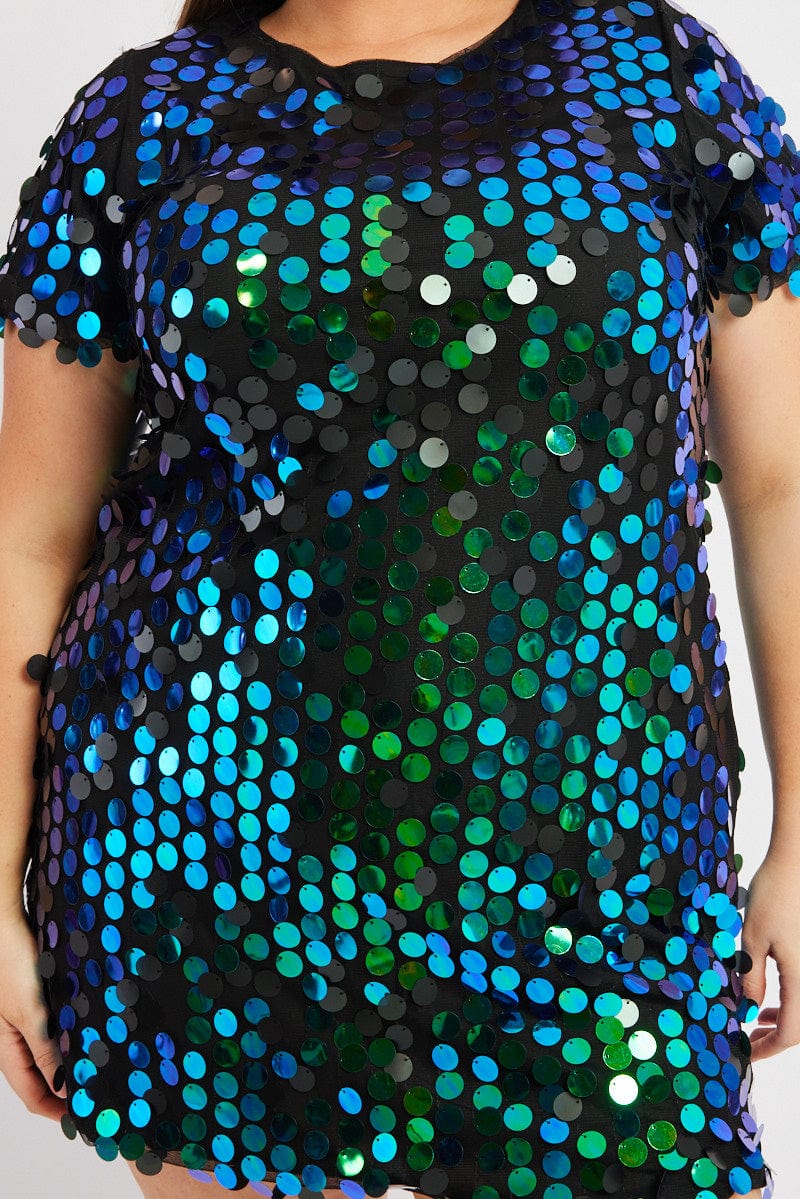 Black Sequin Mini T-Shirt Dress | You & All Black Sequin Mini T-Shirt Dress | You & All