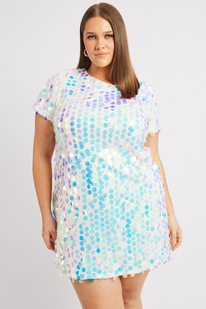 White Sequin Mini T-Shirt Dress | You & All White Sequin Mini T-Shirt Dress | You & All