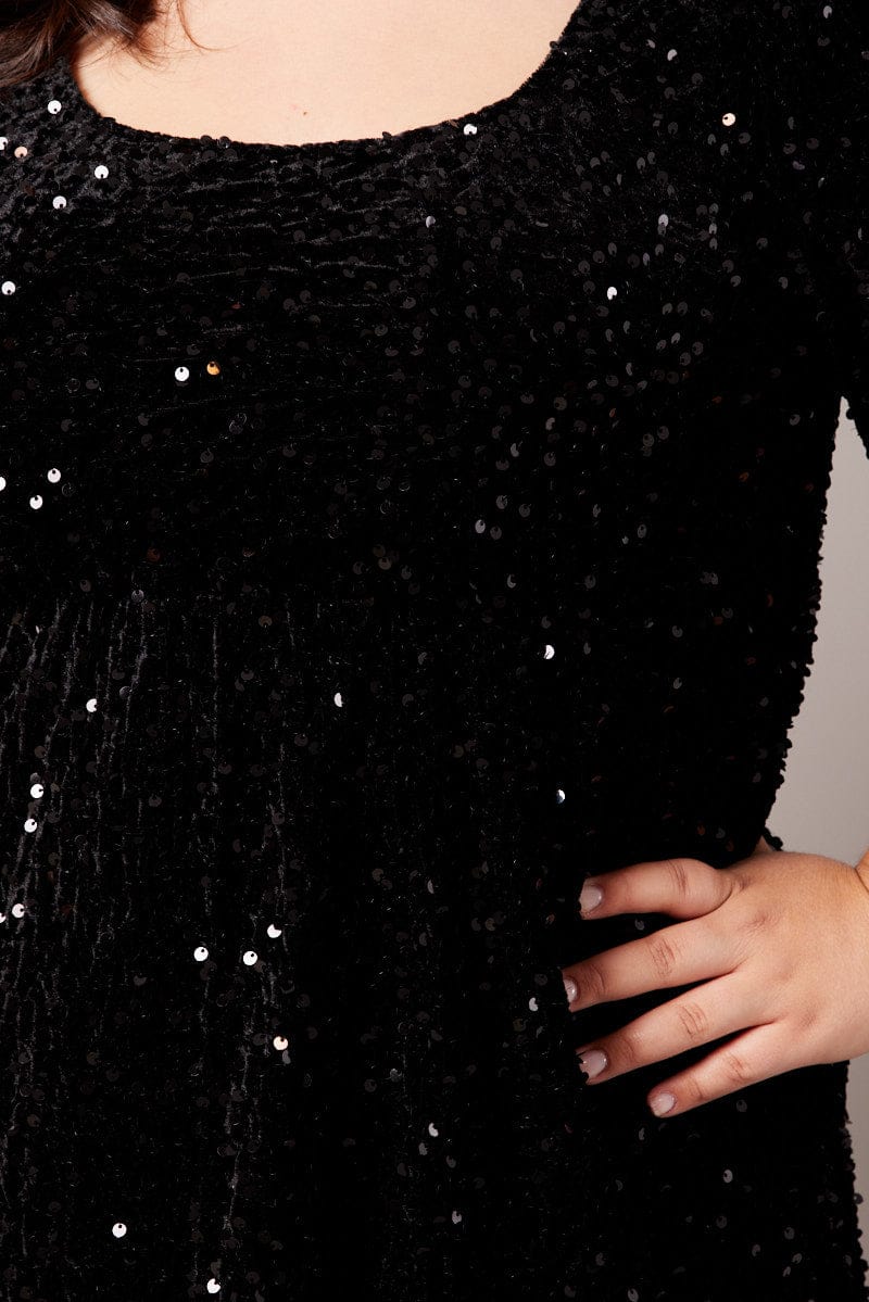 Black Velour Sequin Party Dress for YouandAll Fashion