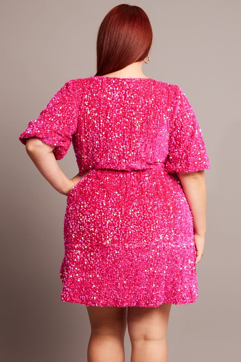 Pink Velour Sequin Party Dress for YouandAll Fashion