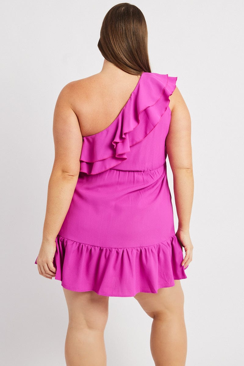 Pink Frill One Shoulder Minidress for YouandAll Fashion