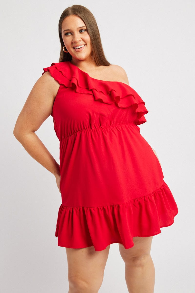 Red Frill One Shoulder Minidress for YouandAll Fashion