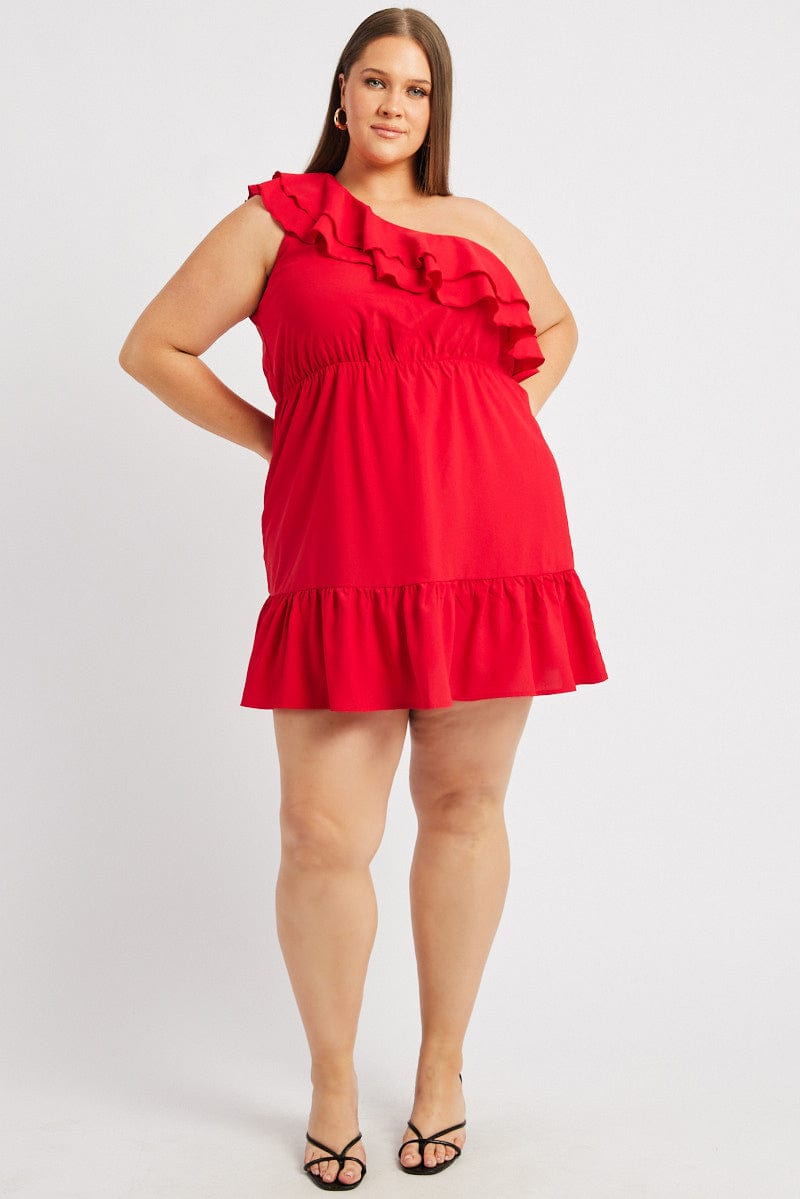 Red Frill One Shoulder Minidress for YouandAll Fashion