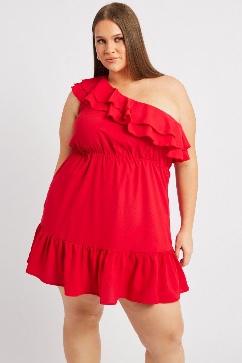 Red Frill One Shoulder Minidress for YouandAll Fashion