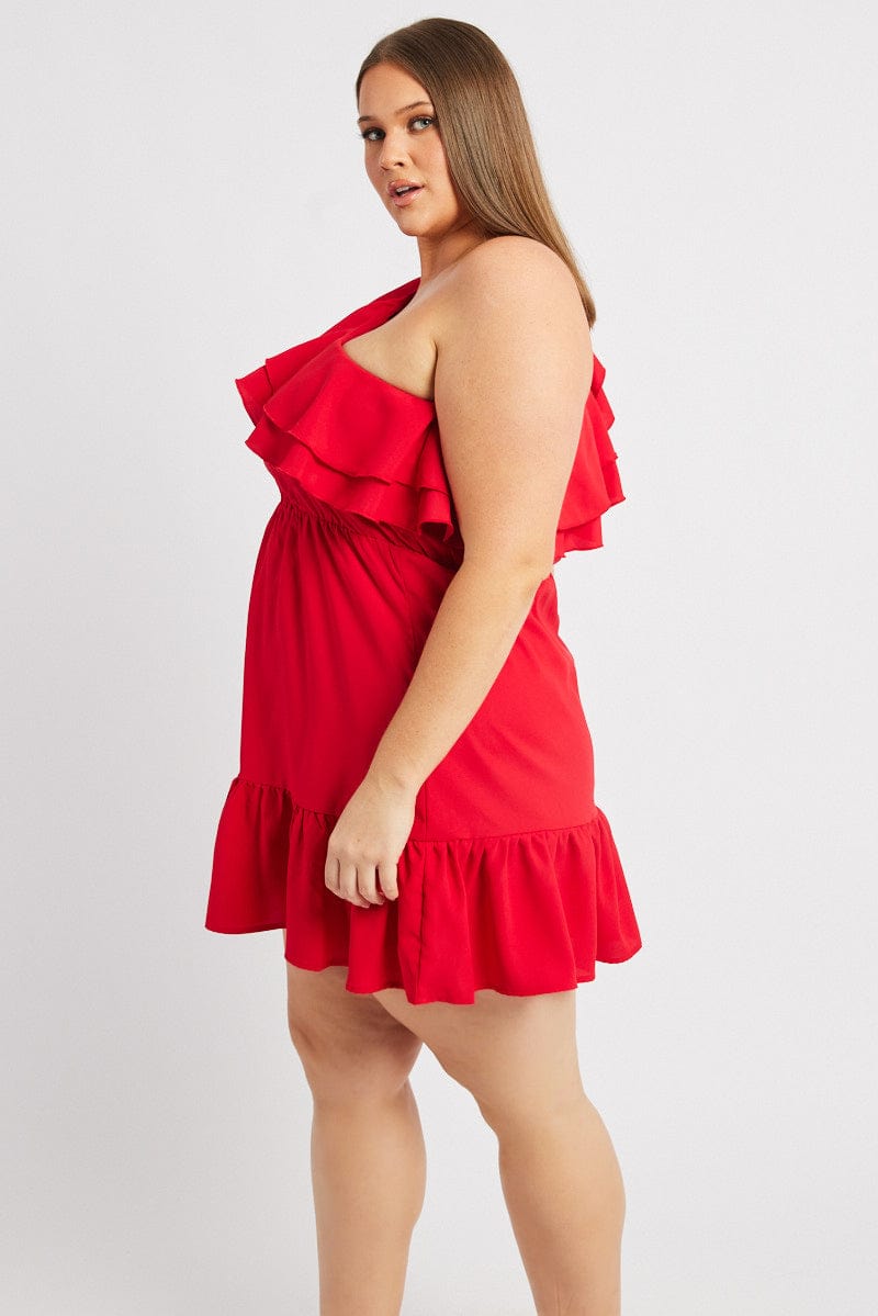 Red Frill One Shoulder Minidress for YouandAll Fashion