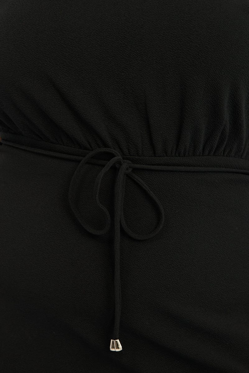 Black Asymmetric Off Shoulder Tie Belt Jersey Dress for YouandAll Fashion