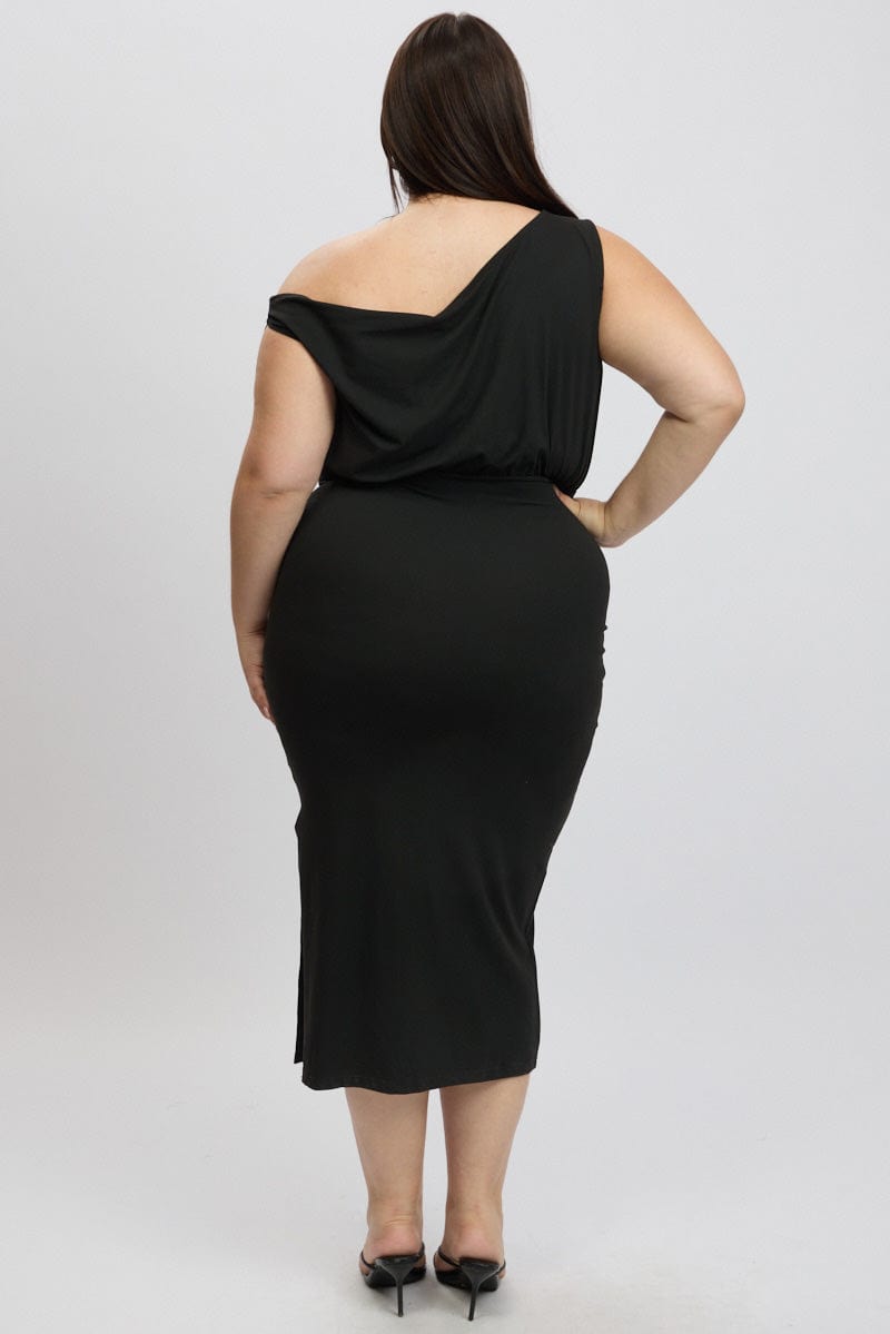 Black Tie Front Asymmetric Off Shoulder Dress