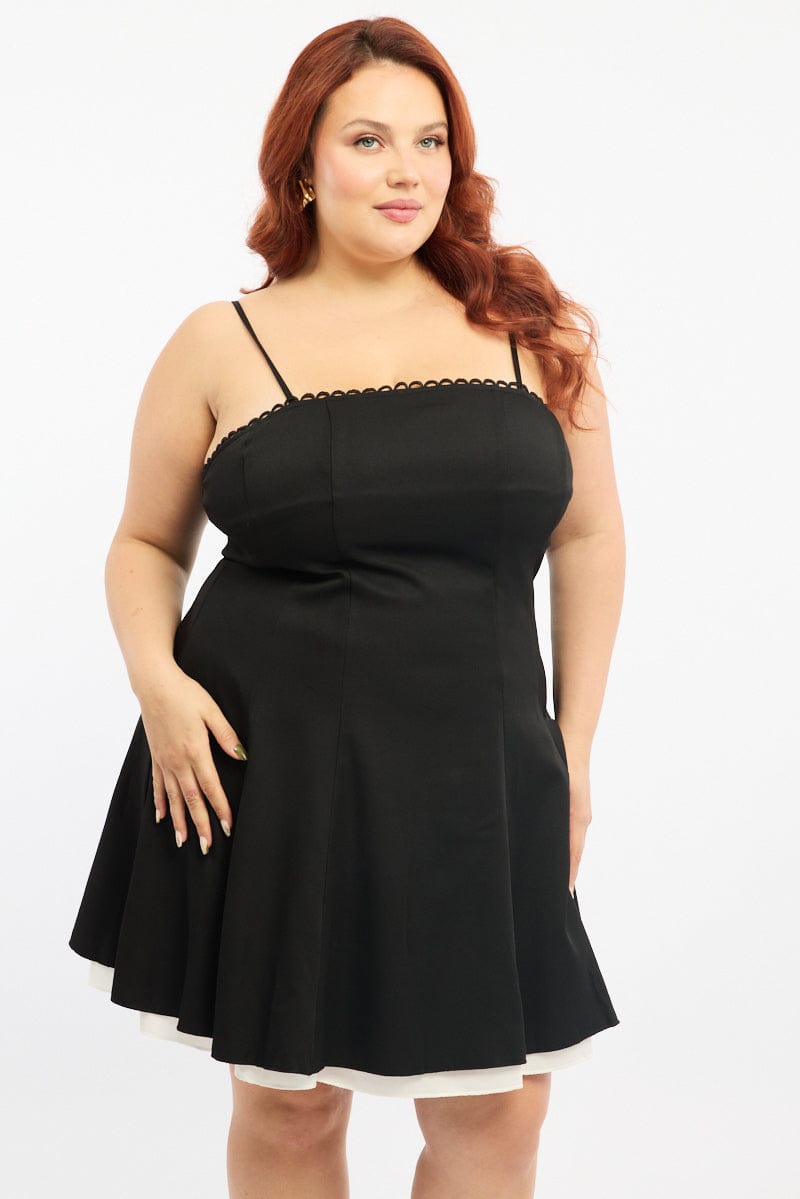 Black Strapless Lace Trim Mini Dress for YouandAll Fashion