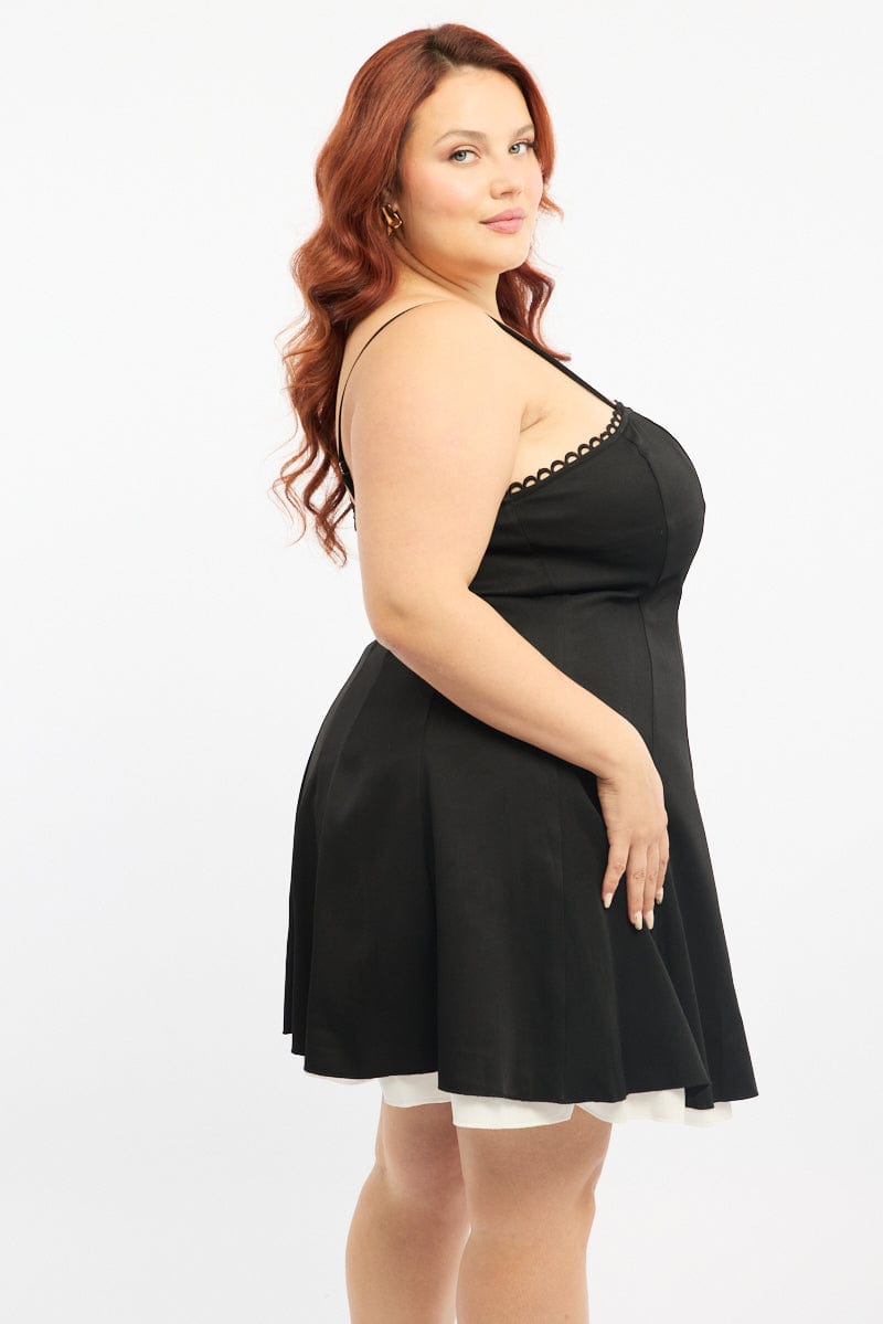 Black Strapless Lace Trim Mini Dress for YouandAll Fashion