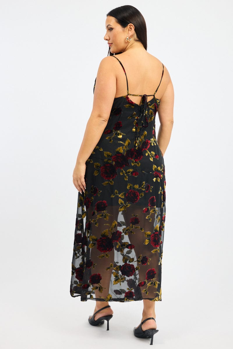 Red Floral Maxi Dress Sleeveless Cowl Neck for YouandAll Fashion