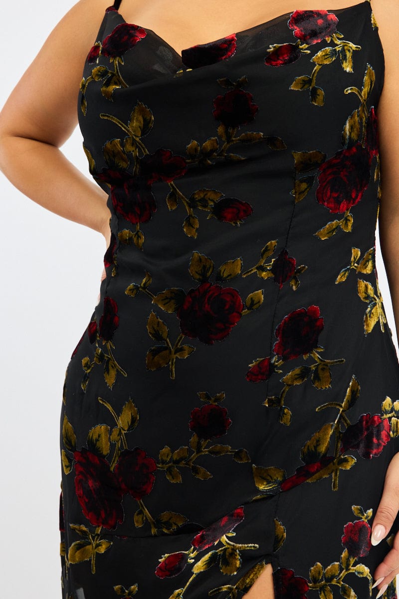 Red Floral Maxi Dress Sleeveless Cowl Neck for YouandAll Fashion