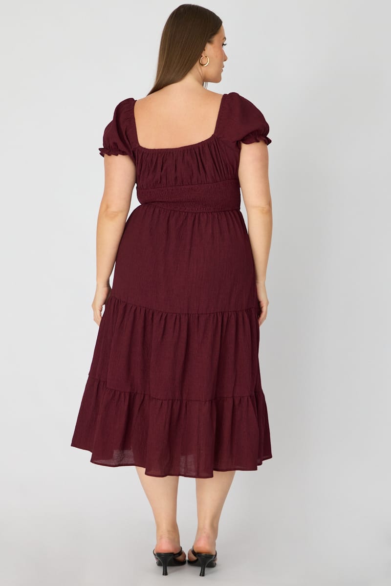 Red Midi Dress Short Sleeve Ruched Bust Cut Out for YouandAll Fashion