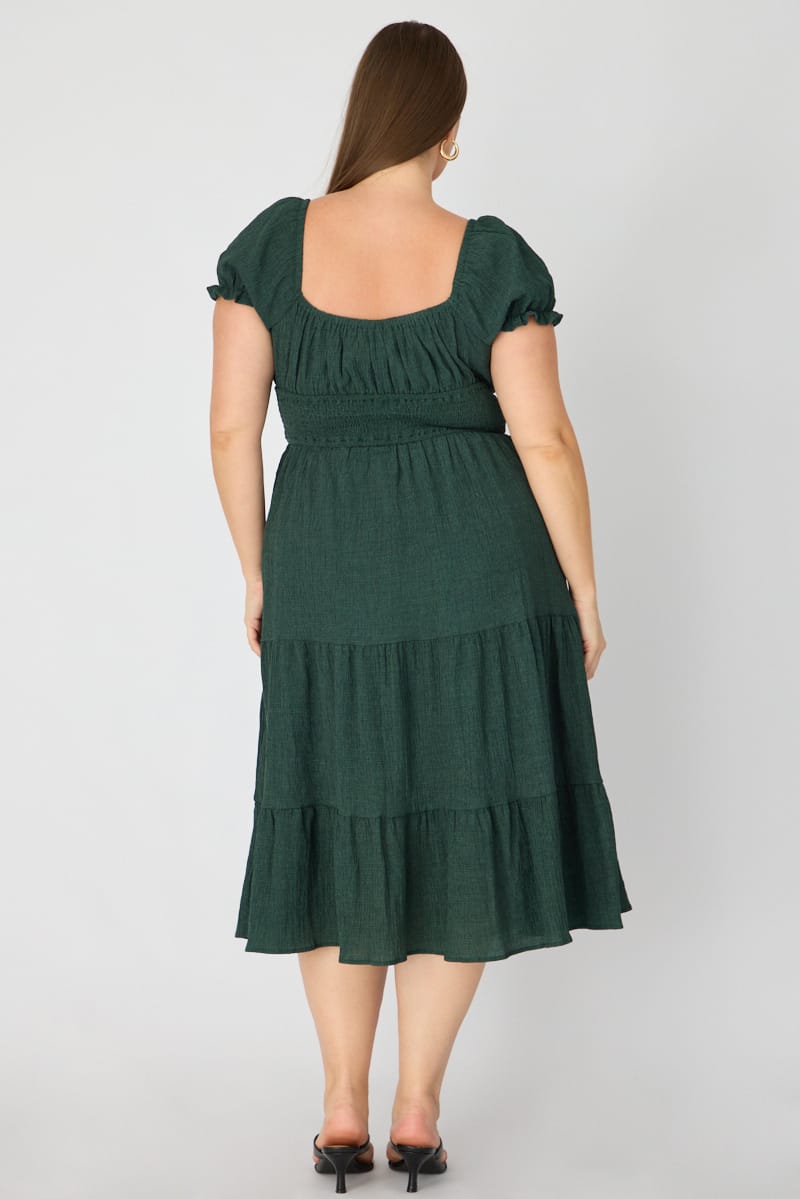Green Midi Dress Short Sleeve Ruched Bust Cut Out for YouandAll Fashion