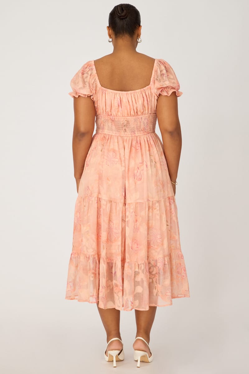Pink Floral Midi Dress Short Sleeve Cut Out for YouandAll Fashion